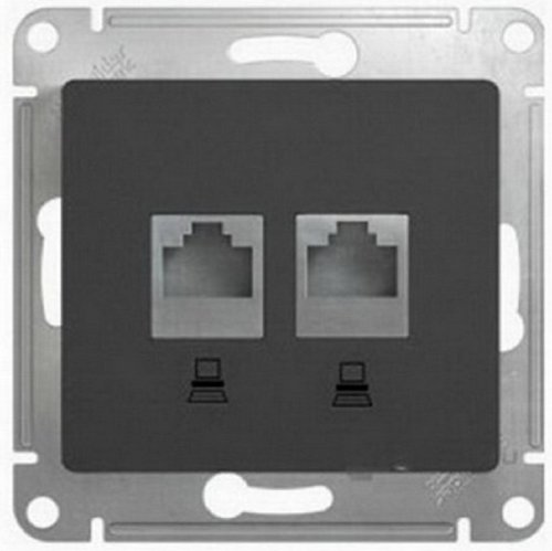 Розетка компьютерная без рамки Systeme Electric Glossa 2-м. RJ45+RJ45 5e антрацит  картинка